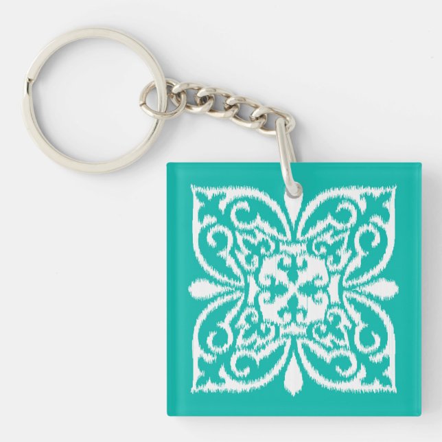 Mönster av iskat damask - turkos och vitt (Framsidan)