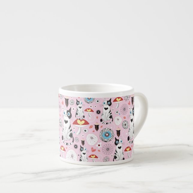 mönster av katter och blommor espressomugg (Framsida höger)