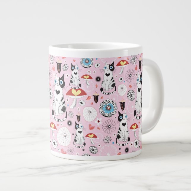 mönster av katter och blommor jumbo mugg (Framsida höger)