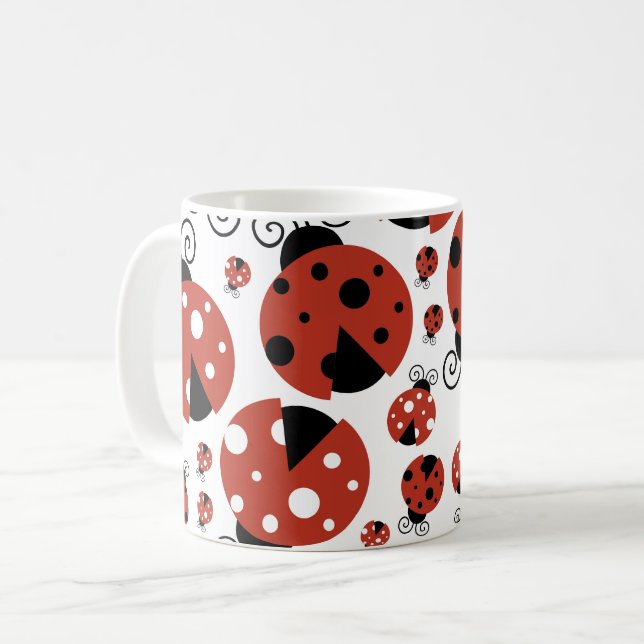 Mönster av ladybugs, Cute Ladybugs, Red Ladybugs Kaffemugg (Framsida vänster)