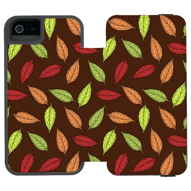 Mönster av löv, färgglada blad, höstlöv incipio iPhone wallet skal (Folio Öppen)