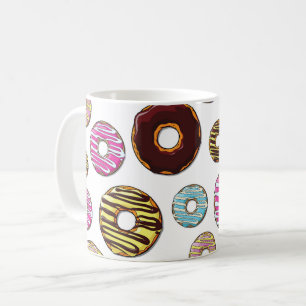 Mönster av nötter, färgade donötter, sprinkler kaffemugg