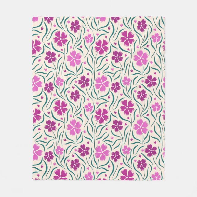 Mönster av rosa blommor och grönt löv fleecefilt (Framsidan)