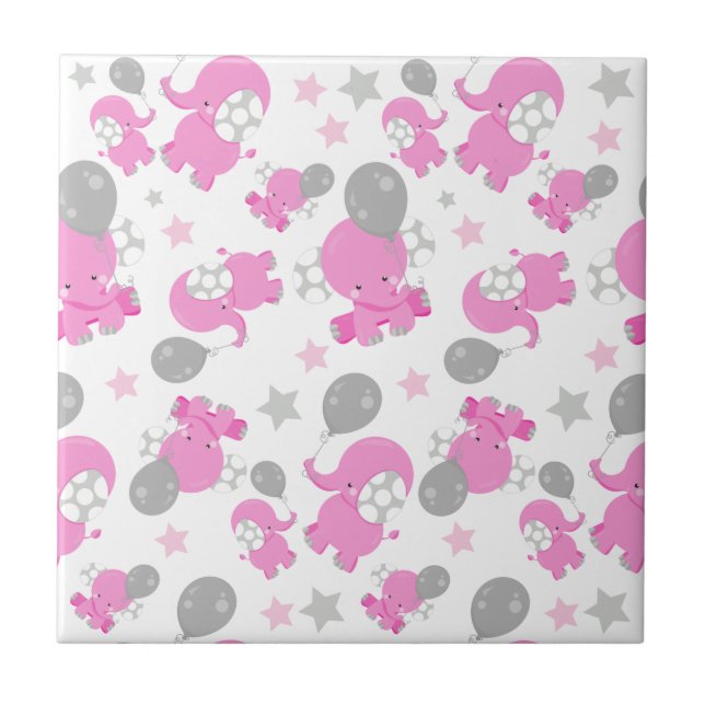 Mönster av Rosa elefanter, cute Elephants, stjärno Kakelplatta (Framsidan)
