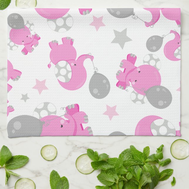 Mönster av Rosa elefanter, cute Elephants, stjärno Kökshandduk (Vikta)