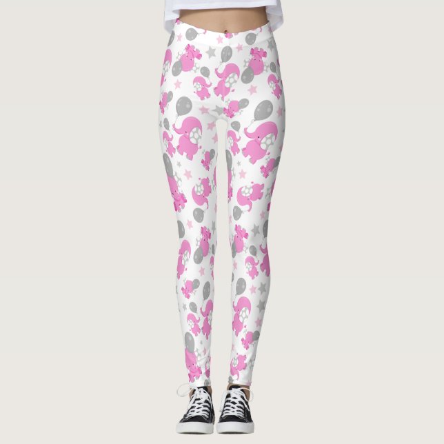 Mönster av Rosa elefanter, cute Elephants, stjärno Leggings (Framsida)