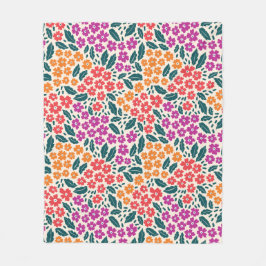 Mönster av rosa och orange och rödblommor fleecefilt