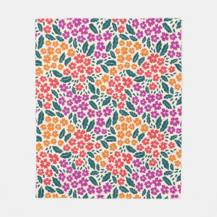Mönster av rosa och orange och rödblommor fleecefilt