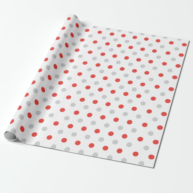 Mönster av rött och grått prickmönster presentpapper (Utrullad)