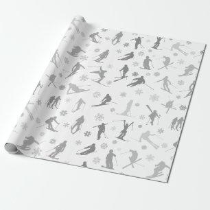 Mönster av Skiers. Grått Silhouettes on White Presentpapper