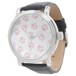 Mönster av tassar, hundtassar, babyrosa tassar armbandsur