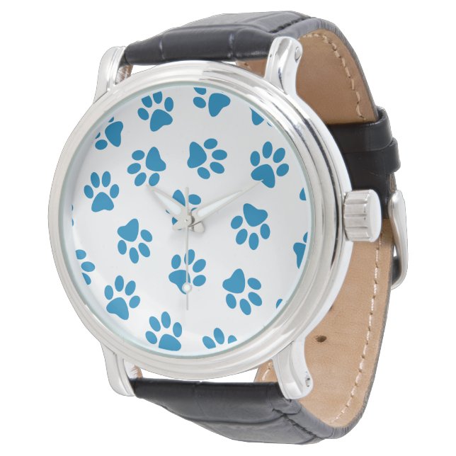 Mönster av tassavtryck, hundtassar, blå tassar armbandsur (Vinklad)