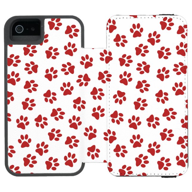 Mönster av tassavtryck, hundtassar, röda tassar incipio iPhone wallet skal (Folio Öppen)