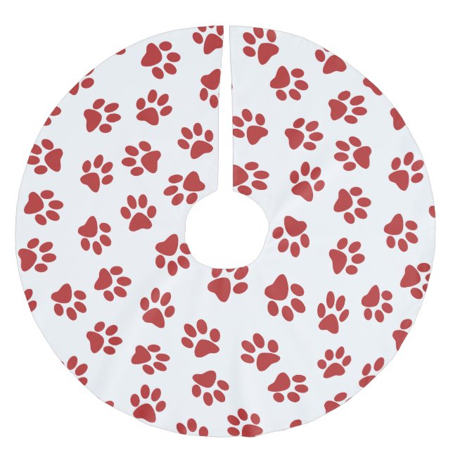 Mönster av tassavtryck, hundtassar, röda tassar julgransmatta borstad polyester (Framsidan)