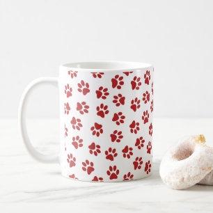 Mönster av tassavtryck, hundtassar, röda tassar kaffemugg