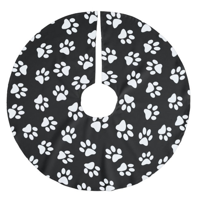 Mönster av tassavtryck, hundtassar, vita tassavtry julgransmatta borstad polyester (Framsidan)