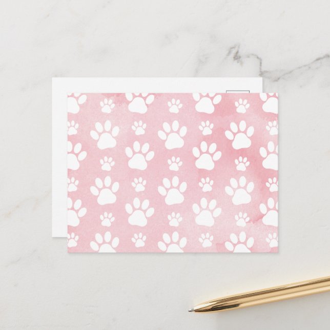 Mönster av tassavtryck, Vita Tassar, Vattenfärger, Vykort (Fram/Back In Situ)