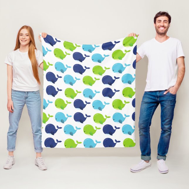 Mönster av valar, kutvalar, havsdjur fleecefilt (På plats)