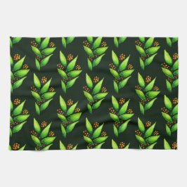 Mönster av vattenfärggröntväxter med bär kökshandduk