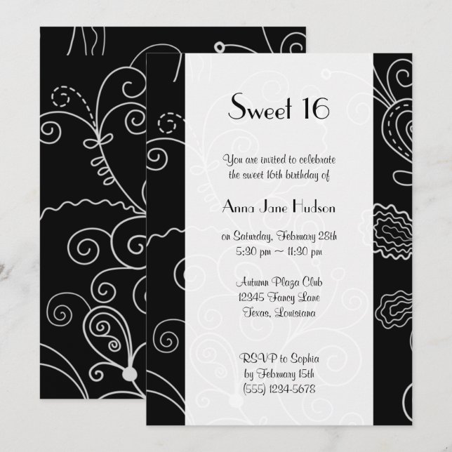 Mönster av wirls, Swirl Mönster, Swirly, Sweet 16 Inbjudningar (Fram/baksida)