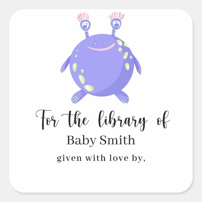 Monster - Baby Shower Bibliotek Fyrkantigt Klistermärke (Framsida)