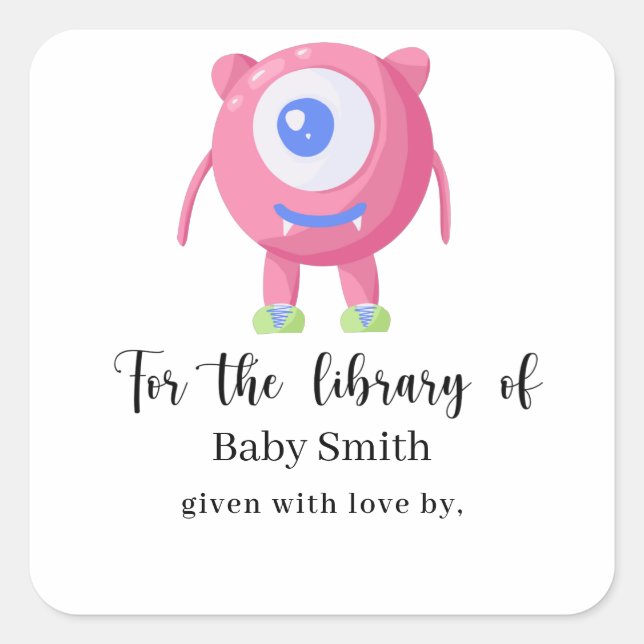 Monster - Baby Shower Bibliotek Fyrkantigt Klistermärke (Framsida)