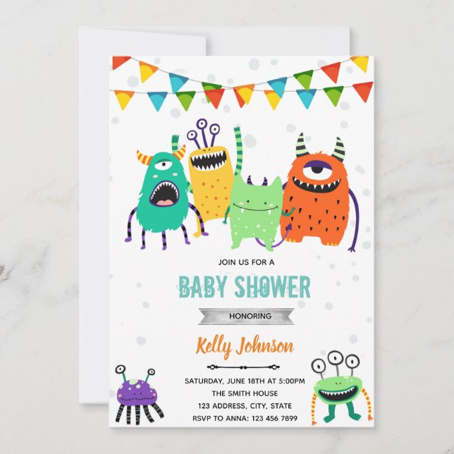 Monster baby shower födelsedagsinbjudan inbjudningar (Framsida)