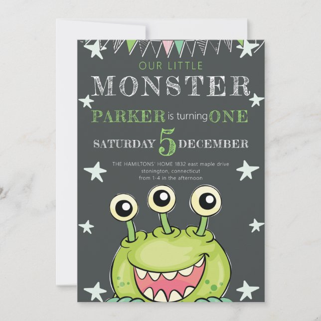 Monster barns födelsedag Party Inbjudningar (Framsida)