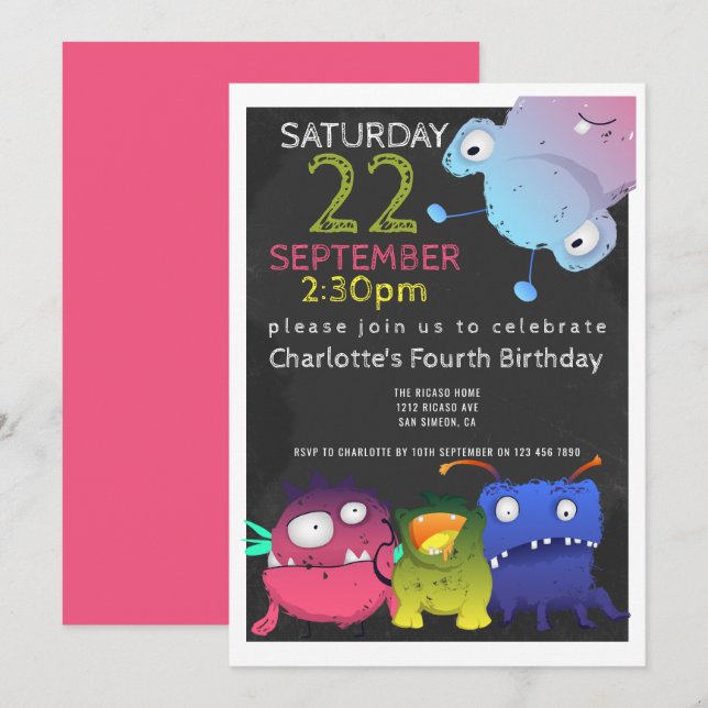 Monster Bash Birthday Party Personalized Inbjudningar (Fram/baksida)