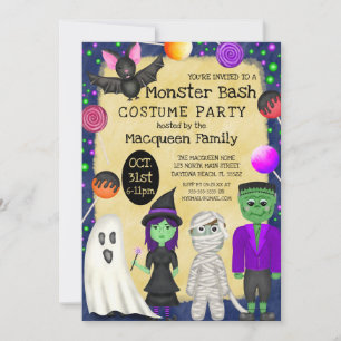 Monster Bash Costume Halloween fest Inbjudningar