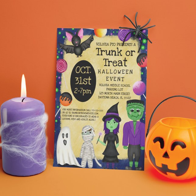 Monster Bash Costume Halloween Trunk eller Treat Inbjudningar (Skapare uppladdad)