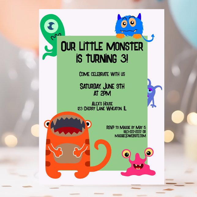 Monster Bash Cute Barn Födelsedagsfest Inbjudningar (Skapare uppladdad)