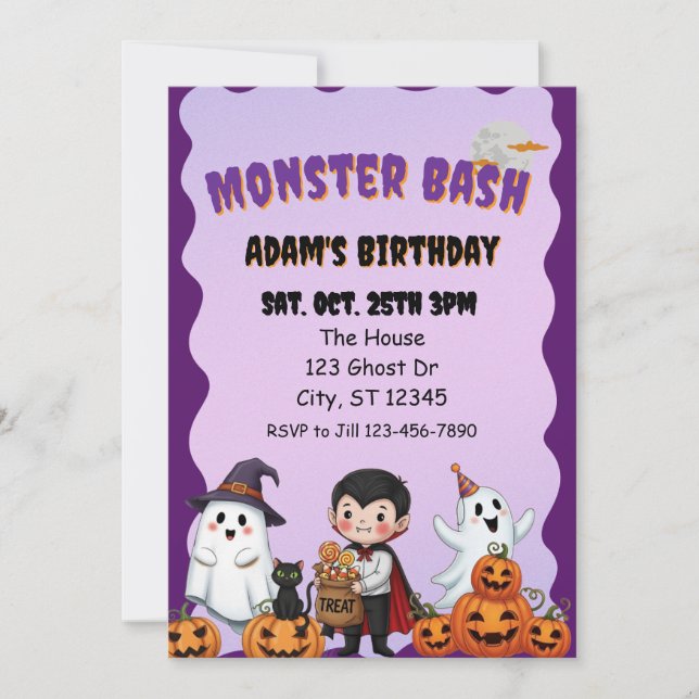 Monster Bash, Halloween birthday Inbjudningar (Framsida)