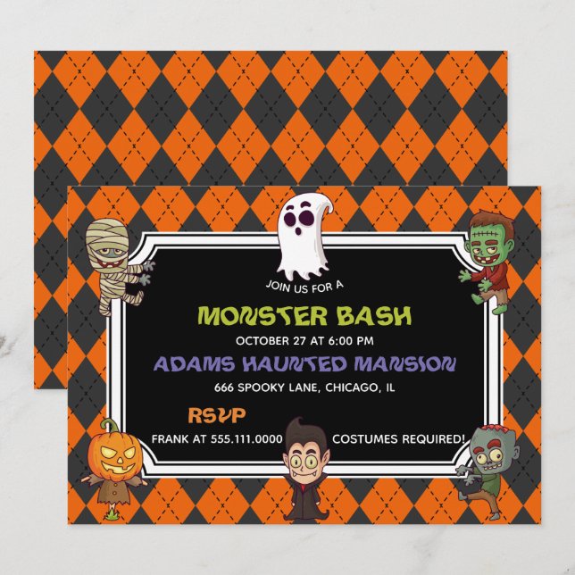 Monster Bash Halloween fest Inbjudningar (Fram/baksida)