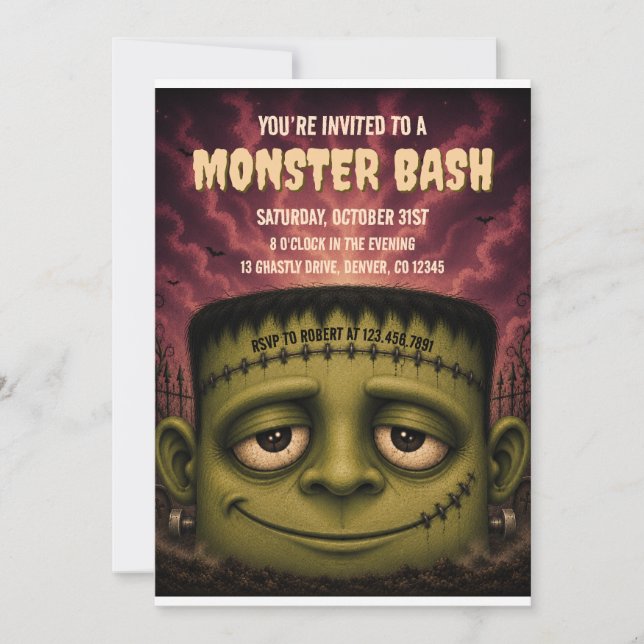 Monster Bash Halloween-fest Invitation Inbjudningar (Framsida)