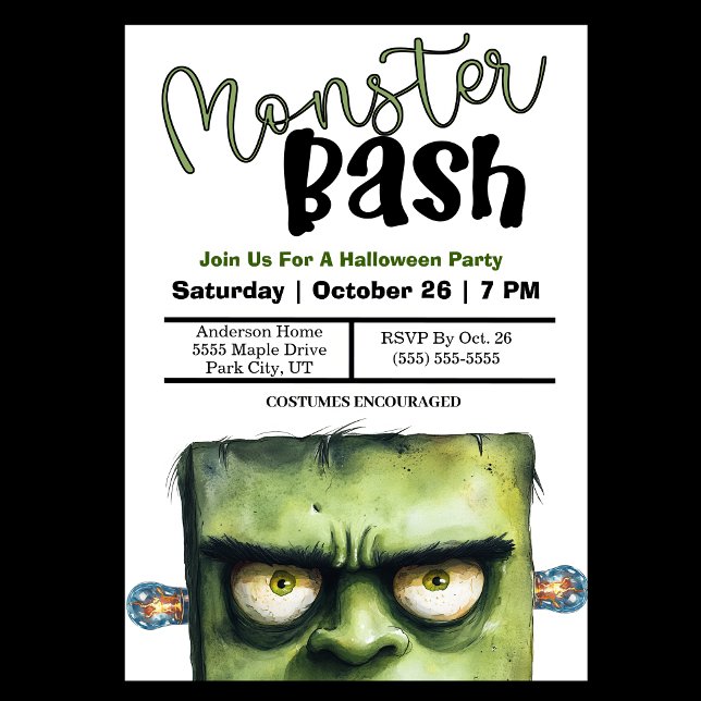 Monster Bash Halloweenfest Inbjudningar (Monster Bash Halloween Party Invitation For Children.)