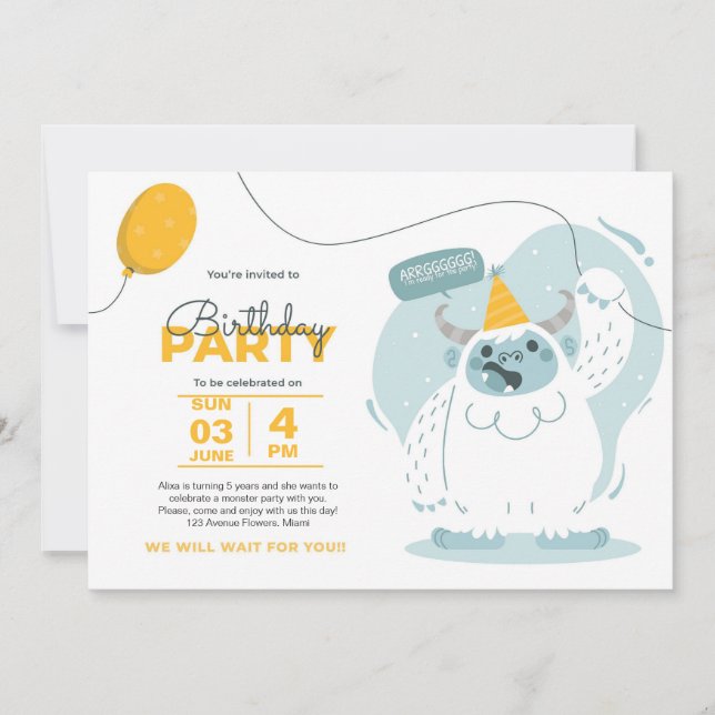 Monster Bash! Inbjudan till duoton-födelsedagsdag (Framsida)
