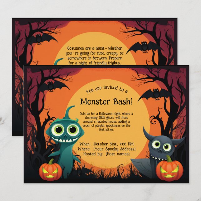 👻 Monster Bash! Inbjudningar (Fram/baksida)