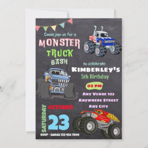 Monster Bash Lastbil Theme Barns födelsedag del Inbjudningar