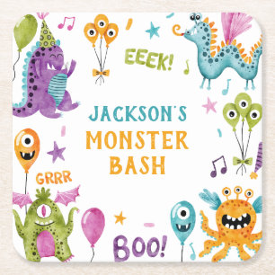 Monster Bash Little Monster Födelsedagsfest Underlägg Papper Kvadrat