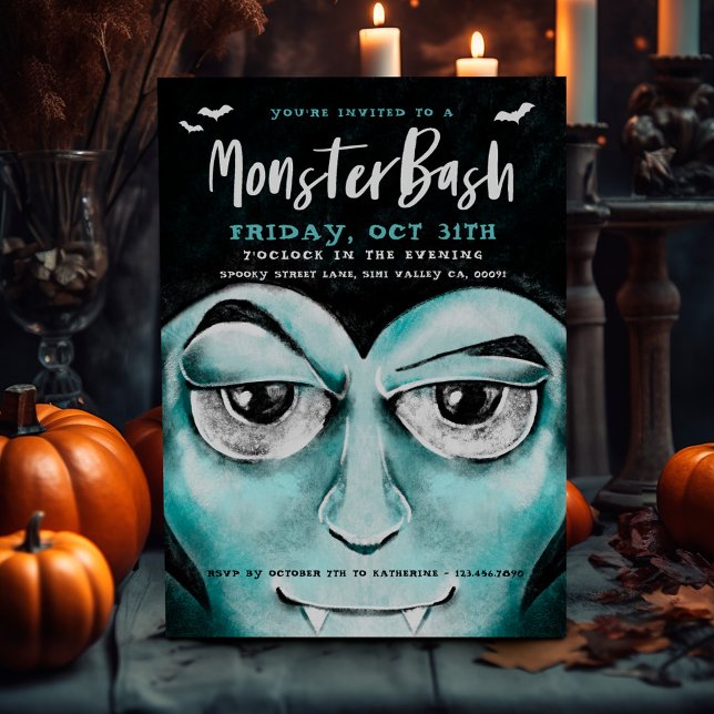 Monster Bash Roligt Spooky Vampire Halloween fest Inbjudningar (Monster Bash Fun Spooky Vampire Halloween Party Invitation)
