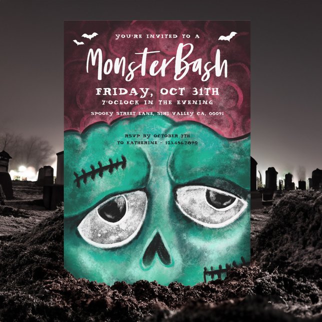 Monster Bash Roligt Spooky Zombie Halloween fest Inbjudningar (Monster Bash Fun Spooky Zombie Halloween Party Invitation)