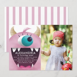 Monster Bash Rosa Födelsedagsfest Photo Inbjudningar