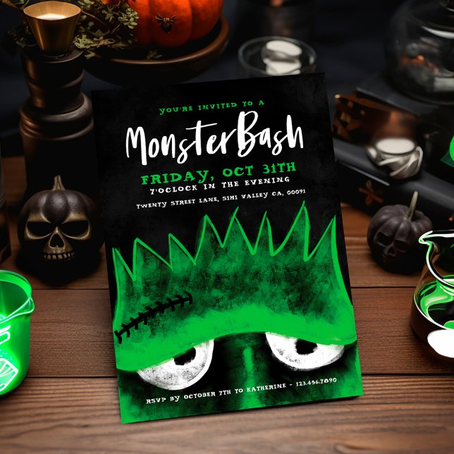 Monster Bash | Spooky Frankenstein Halloween fest Inbjudningar (Monster Bash | Spooky Frankenstein Halloween Party Invitation)