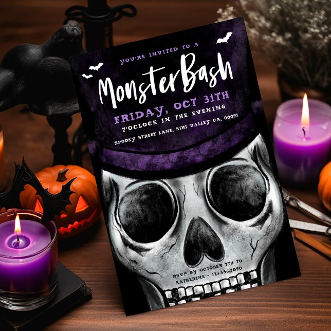 Monster Bash Spooky Skeleton Halloween fest Inbjudningar (Monster Bash Spooky Skeleton Halloween Party Invitation)