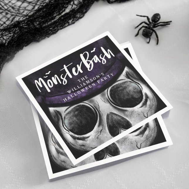 Monster Bash Spooky Skeleton Halloween fest Pappersservett (Monster Bash Spooky Skeleton Halloween Party Napkin)