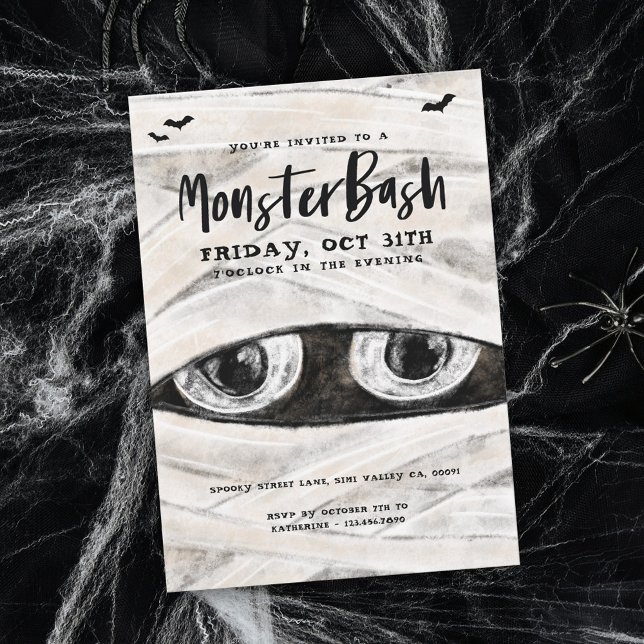 Monster Bash Spooky Wrapped Mummy Halloween fest Inbjudningar (Monster Bash Spooky Wrapped Mummy Halloween Party Invitation)