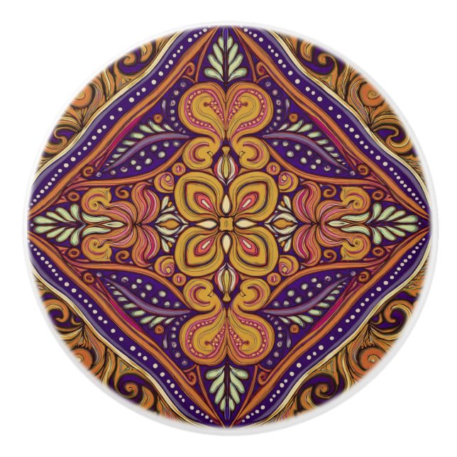 Mönster Batik Gult Blue Knopp (Framsidan)