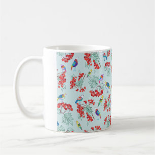 mönster bestående av fåglar och bär kaffemugg