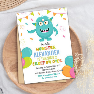 Monster Birthday Ballons Flaggor Inbjudningar